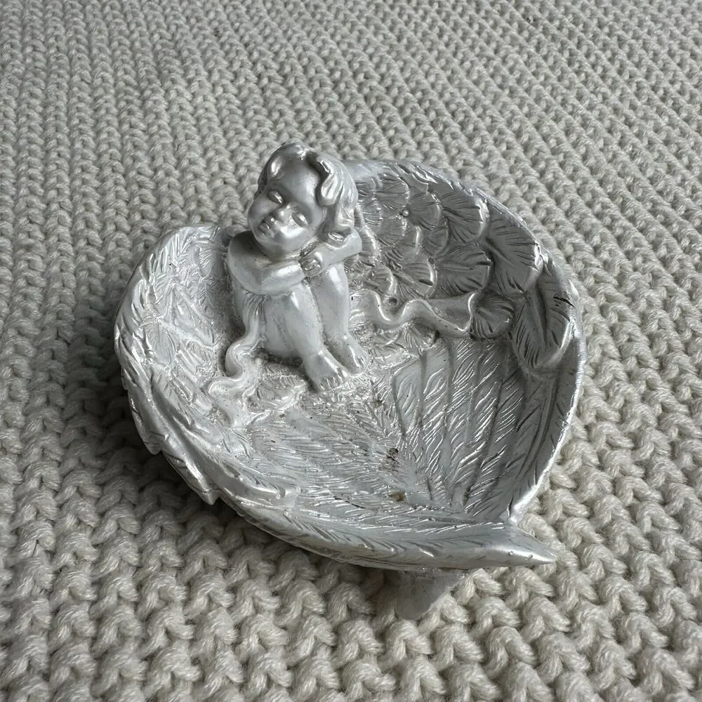 Angel Wings Trinket Tray Cherub Witchy Moody Altar Home Decor Vintage Spiritual